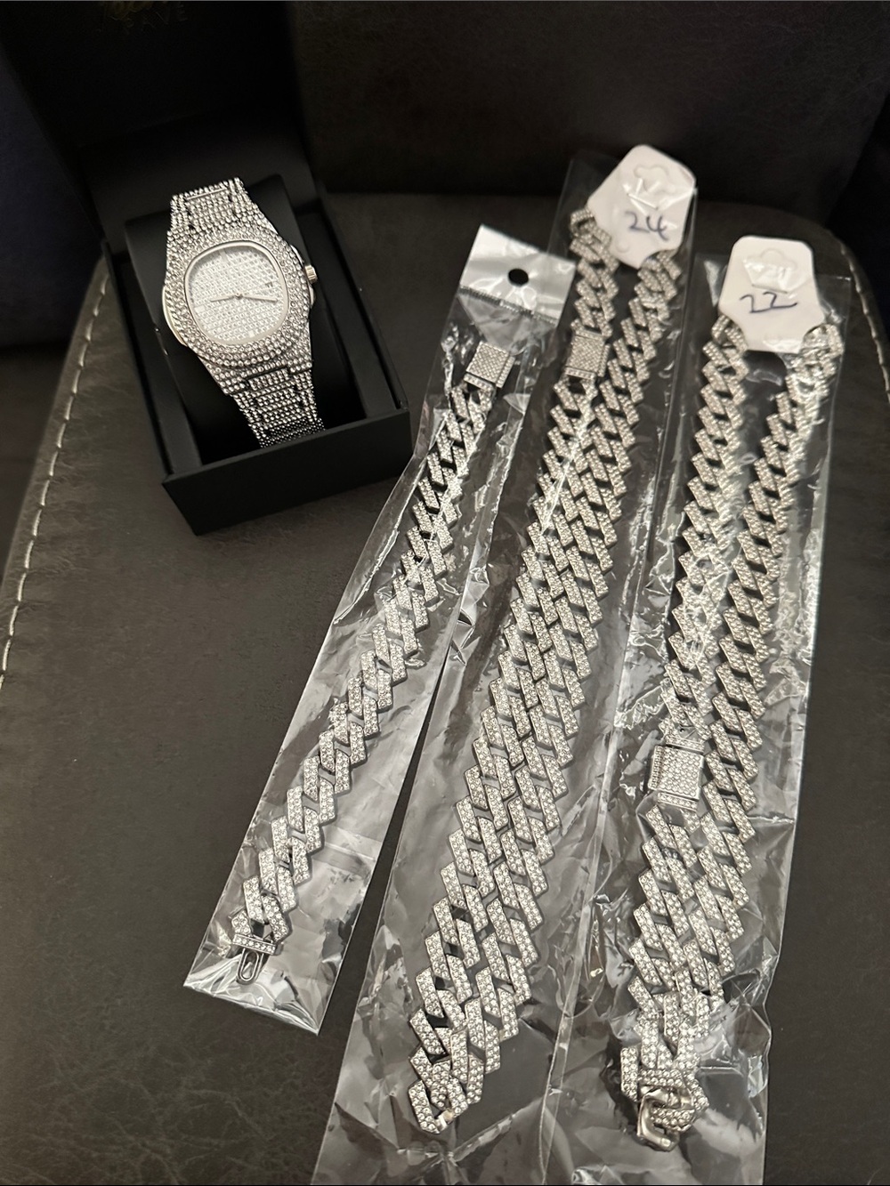 Iced out watch with Cuban necklaces/bracelet set CZ